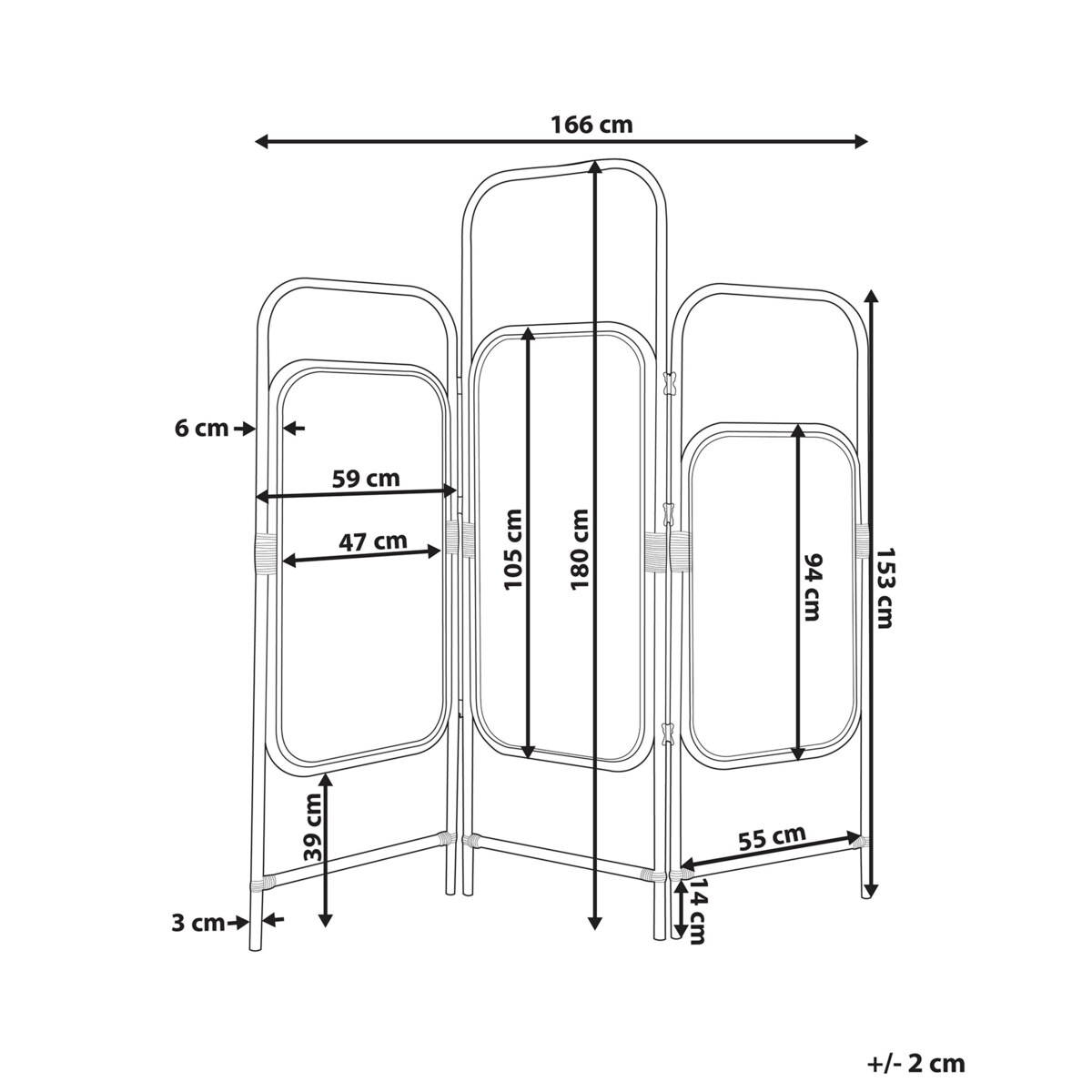 3-panelowy składany parawan pokojowy rattanowy 166 x 180 cm naturaly CARPI