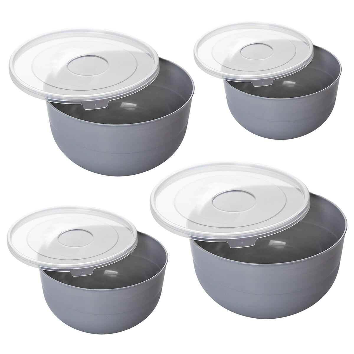 Miska Kuchenna Plastikowa Z Pokrywką Szara Zestaw 4 szt.
