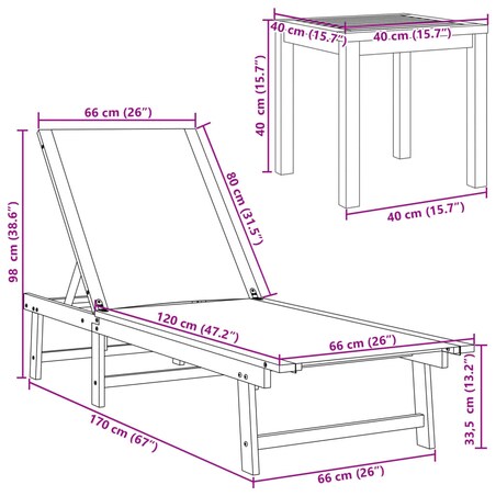 vidaXL Leżaki ze stolikiem, 2 szt., niebieskie, akacja i textilene