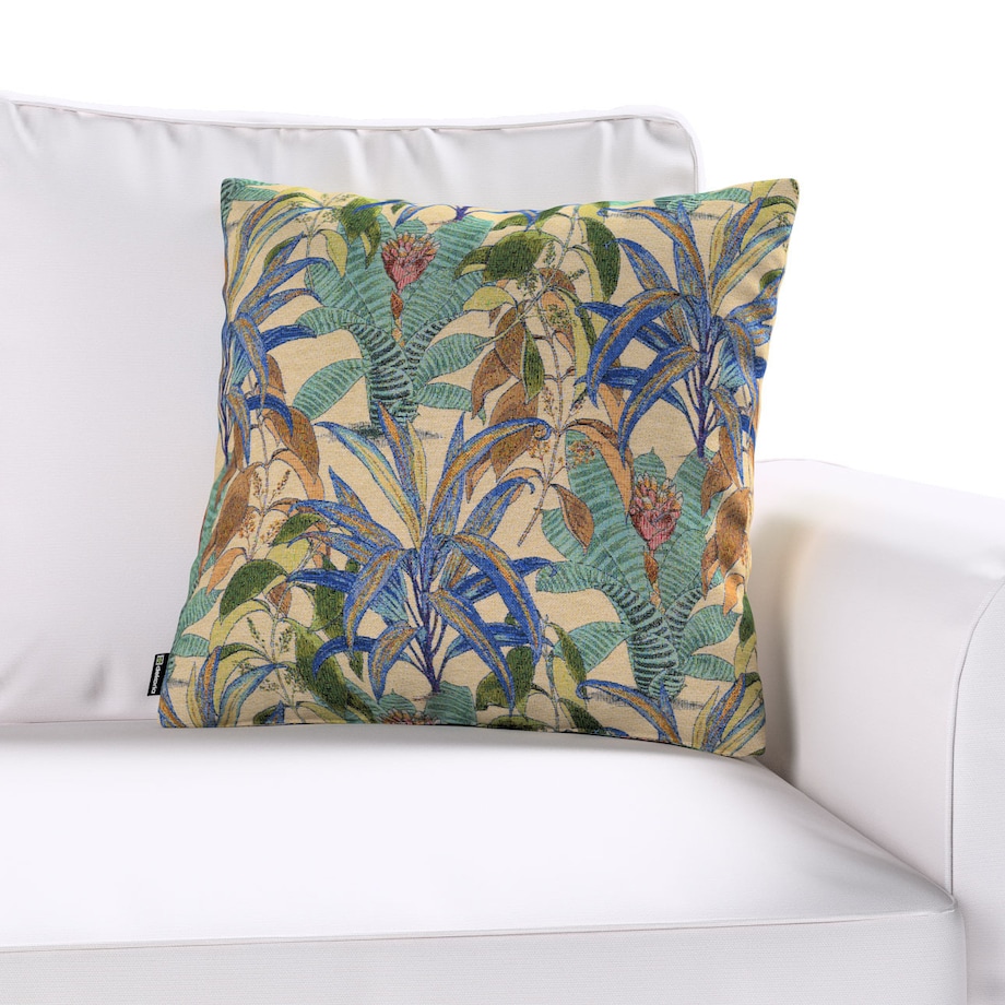 Poszewka Kinga na poduszkę 43x43 zielono-niebieskie motywy roślinne