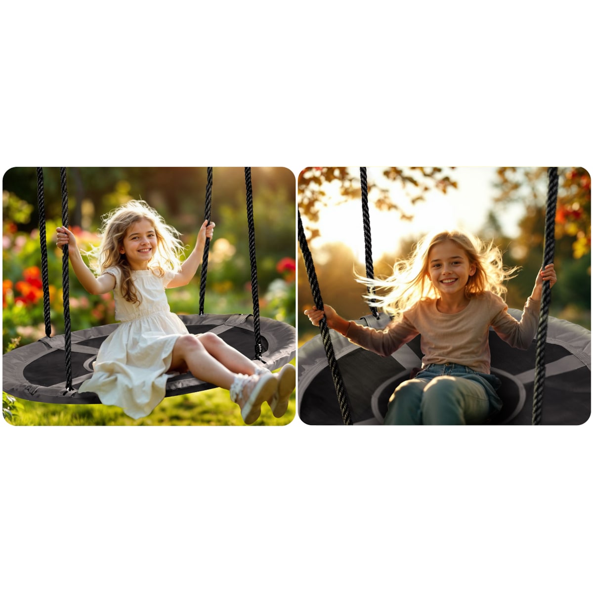 Huśtawka ogrodowa Neo-Sport Swingo bocianie gniazdo fotel wiszący 110 cm czarno-szara