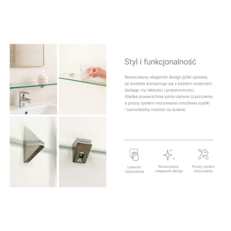 Szklana półka łazienkowa - transparentna - 45x13 cm