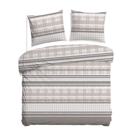 Pościel bawełniana 220x200 Linea w beżowe pasy i kratkę, Cottonlove