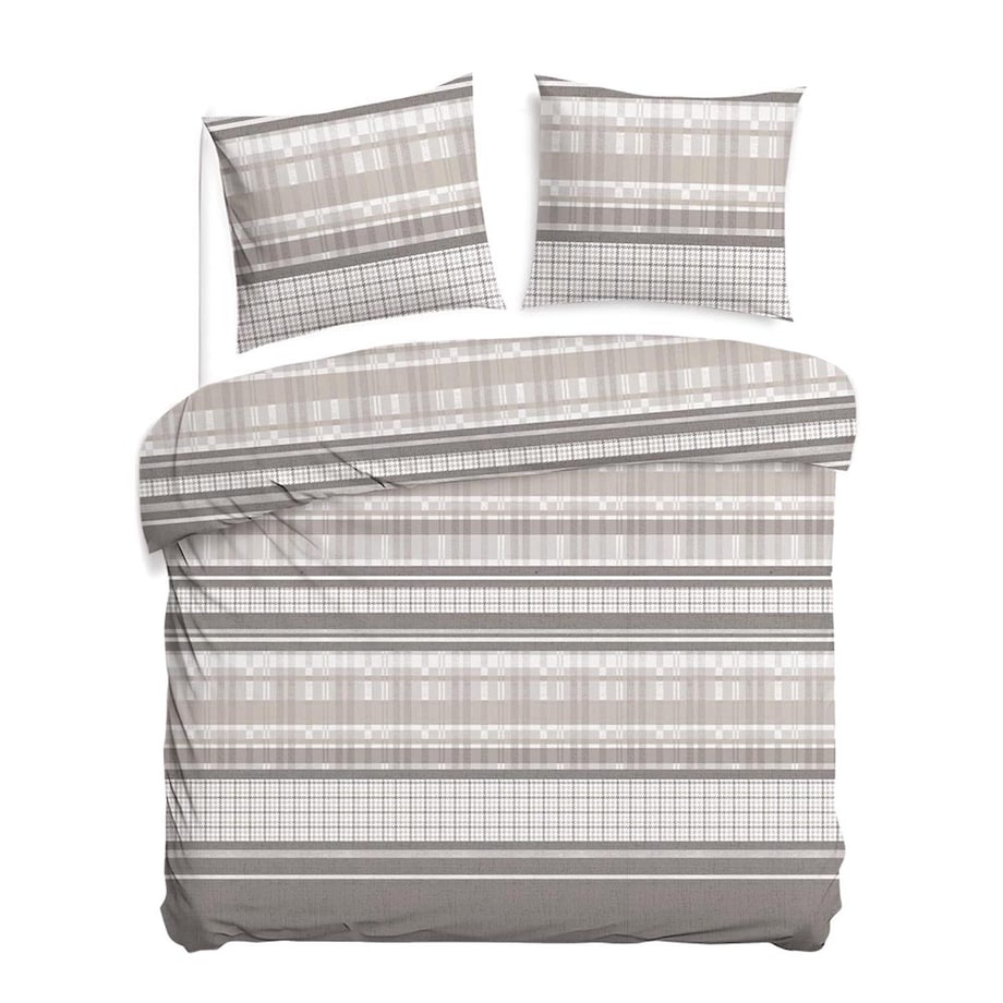Pościel bawełniana 220x200 Linea w beżowe pasy i kratkę, Cottonlove