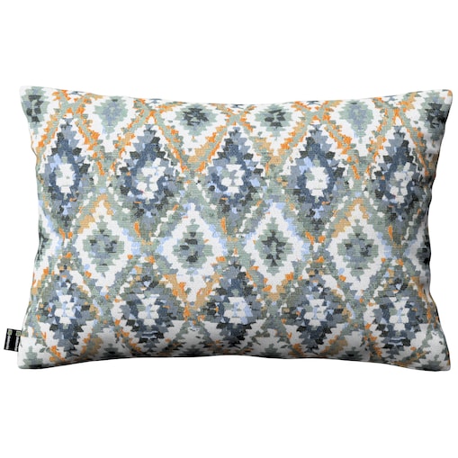 Poszewka Kinga na poduszkę prostokątną 47x28 kremowe wzory azteckie na kremowym niebiesko-miętowym tle