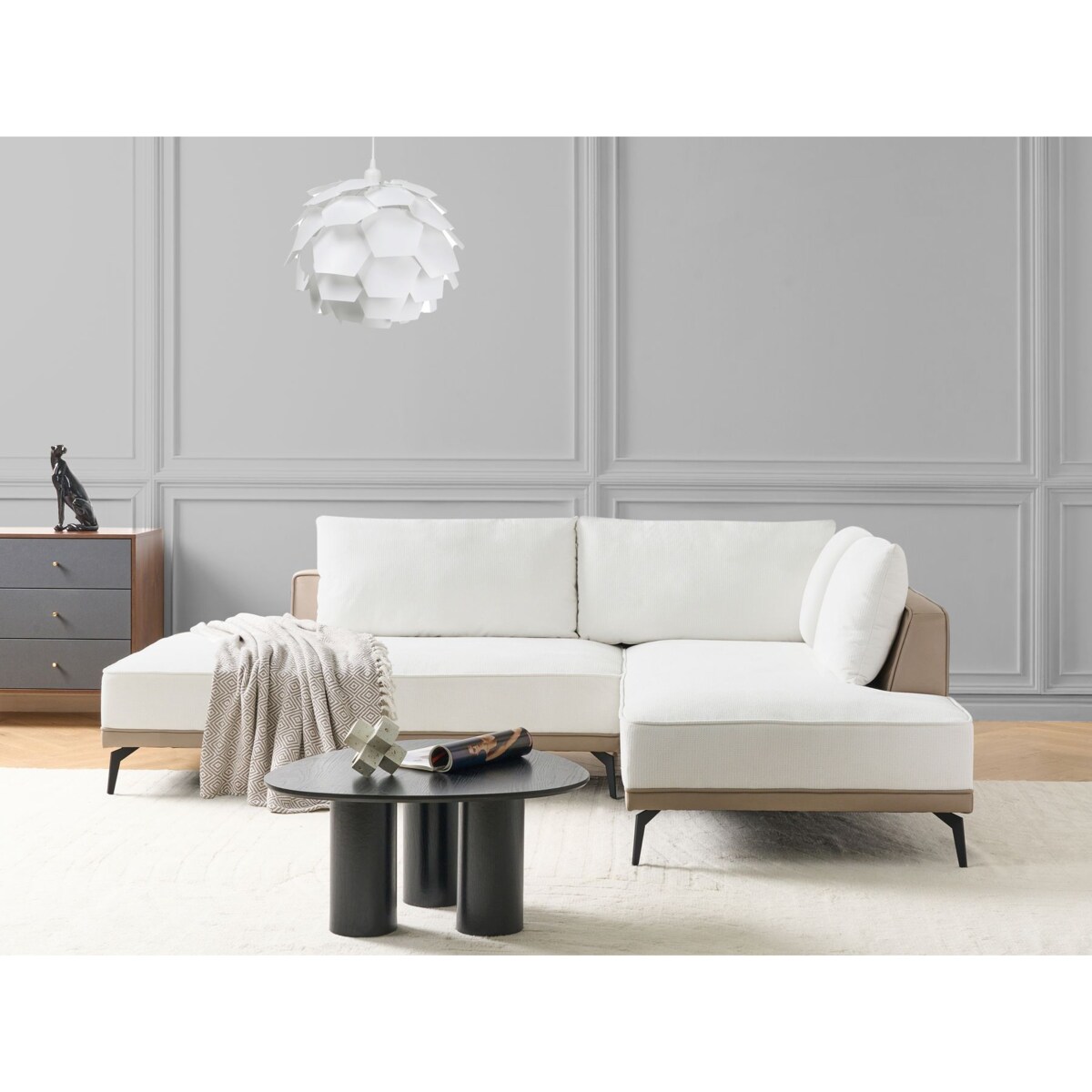 Narożnik modułowy lewostronny złamana biel MYKEN