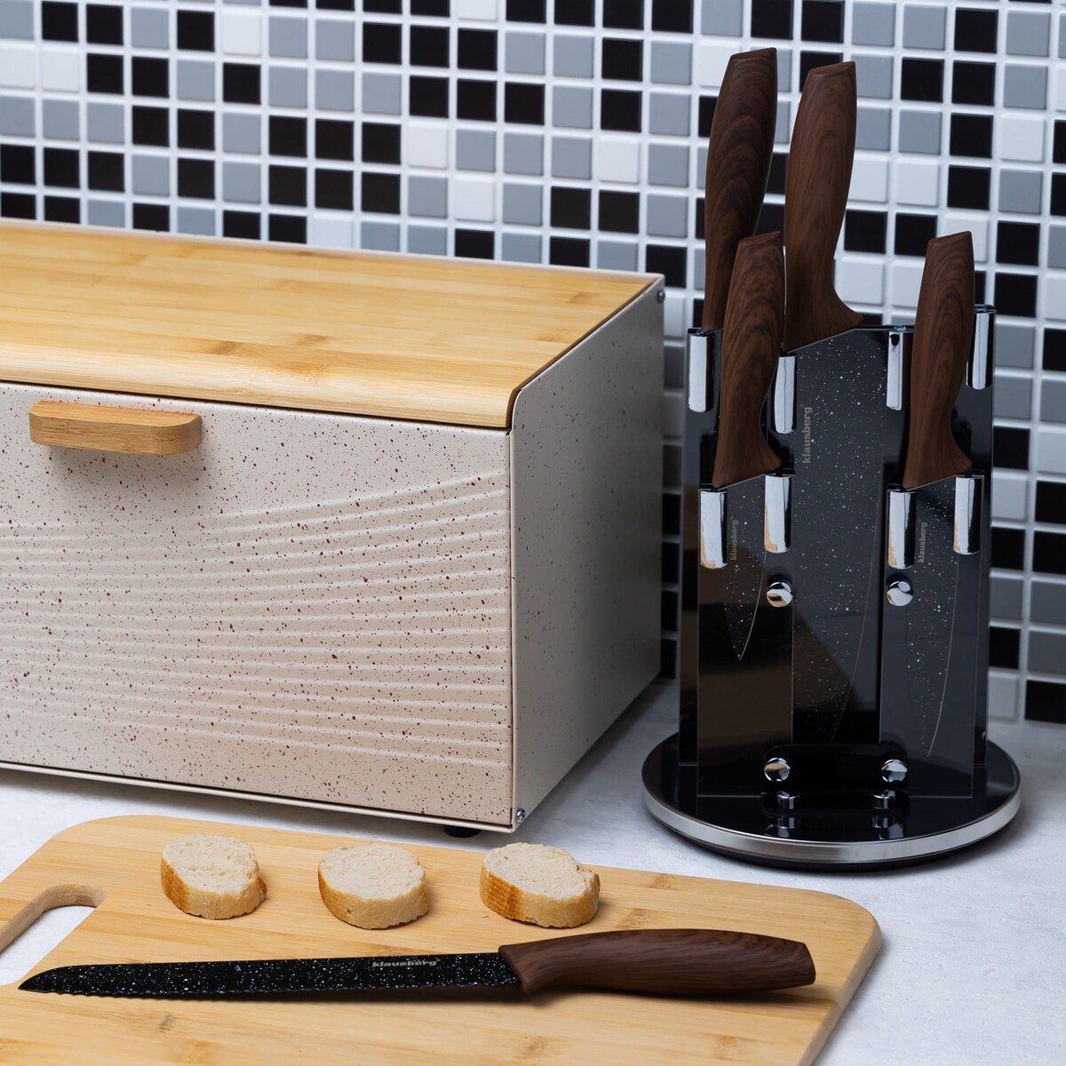 Zestaw noży kuchennych w stojaku obrotowym 5 elementów noże KLAUSBERG