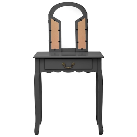 vidaXL Toaletka ze stołkiem, szara, 65x36x128 cm, drewno paulowni, MDF