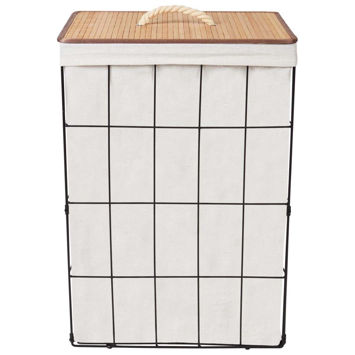 Kosz metalowy z bambusową pokrywą czarny MIRISSA