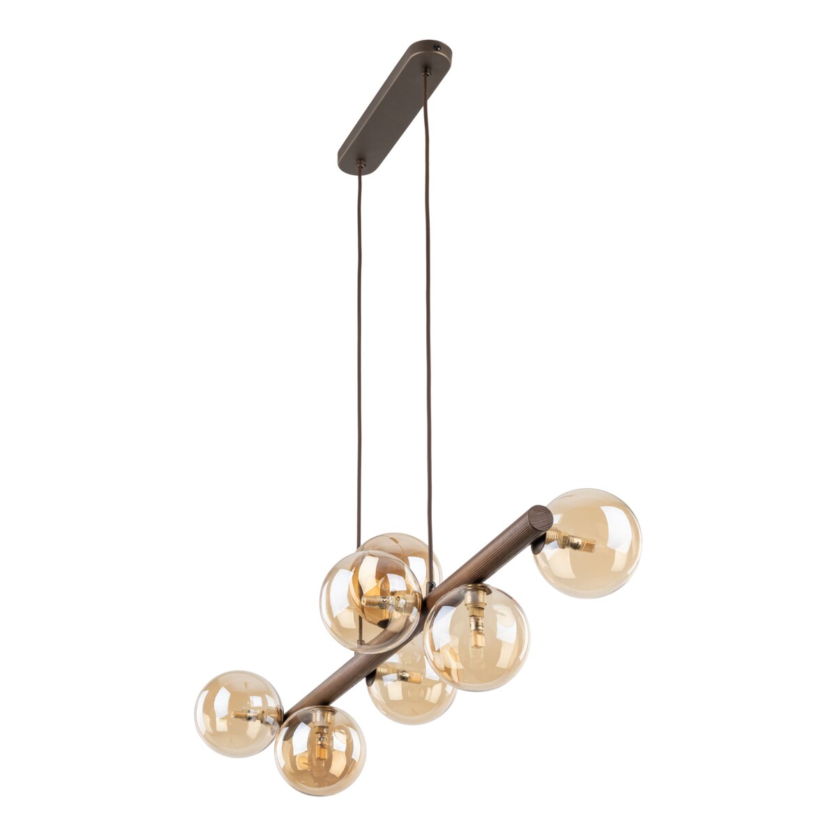 Lampa wisząca TK Lighting ESTERA WOOD 11096, 7xG9, bursztynowe szkło, drewno, glamour