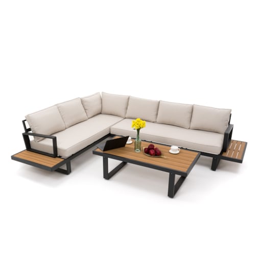 Meble ogrodowe duży narożnik nowoczesny aluminium ATOL grafitowo-beżowy