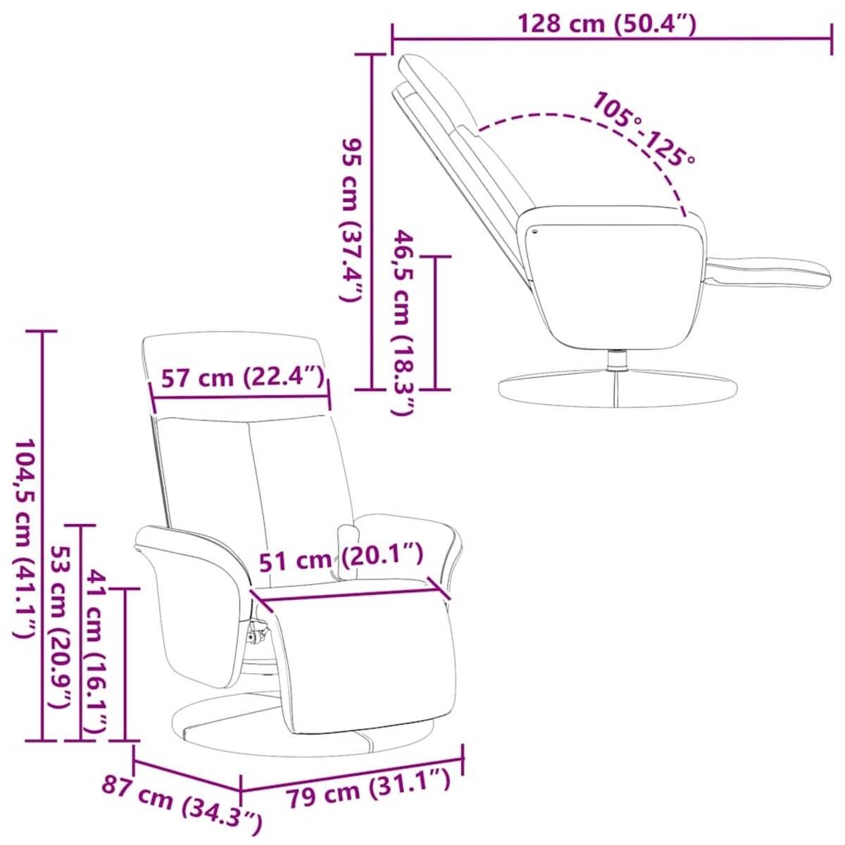 vidaXL Rozkładany fotel masujący z podnóżkiem, czarny, tkanina