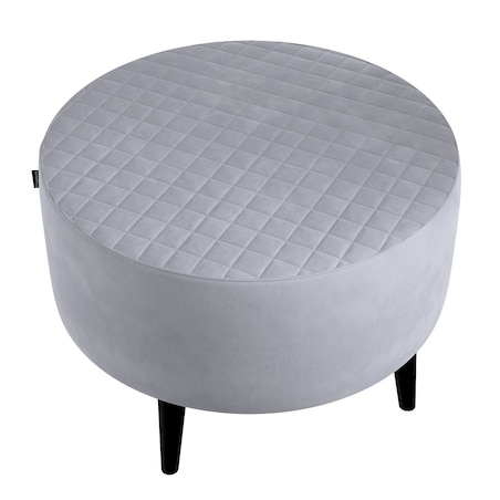 Podnóżek okrągły pikowany, srebrzysty szary, Ø60 x 40 cm, Velvet