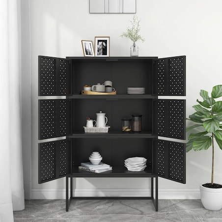 vidaXL Szafka, czarna, 80x35x135 cm, stal