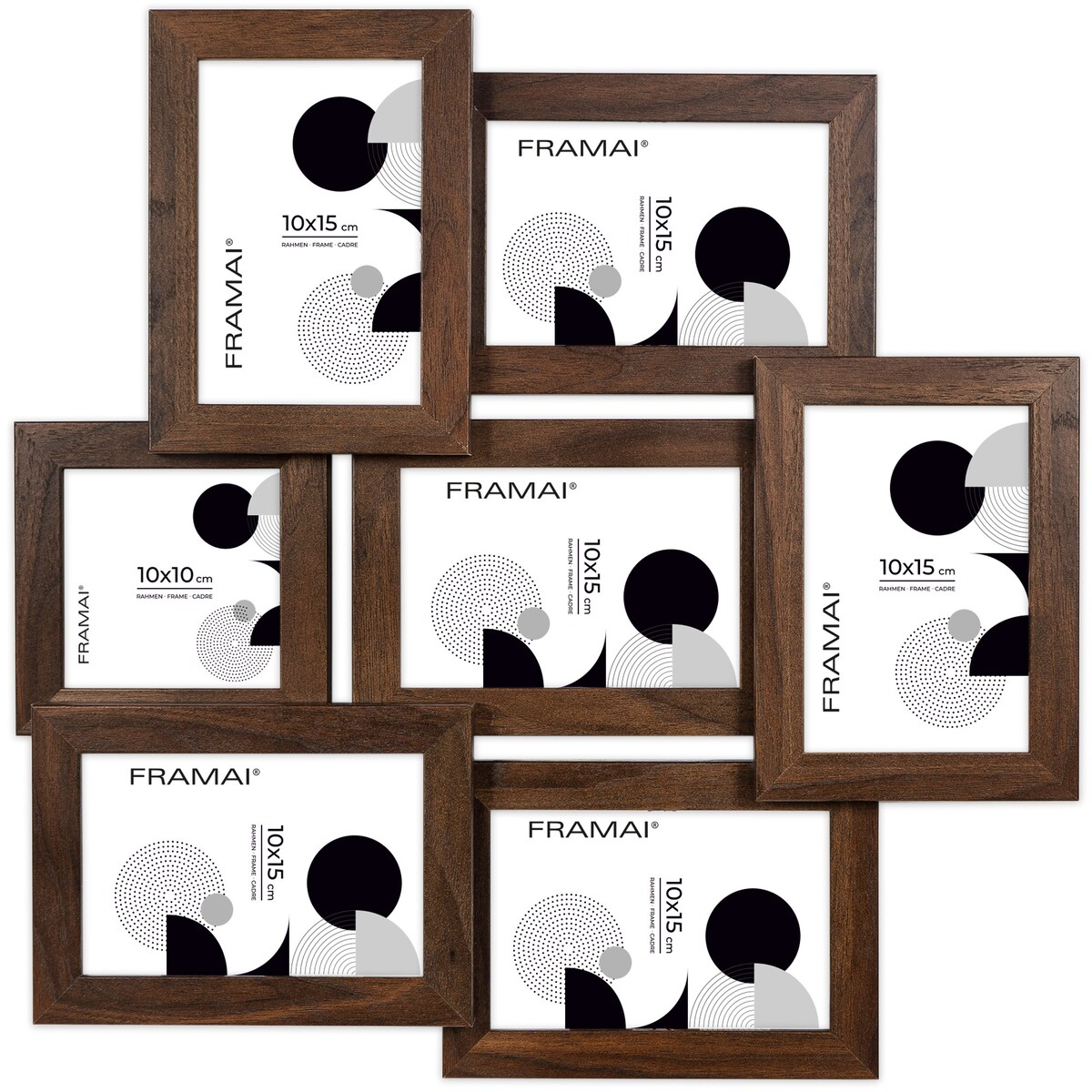 Multirama na zdjęcia brązowa ramka na 7 zdjęć 10x15 cm 10x10 cm FRAMAI®