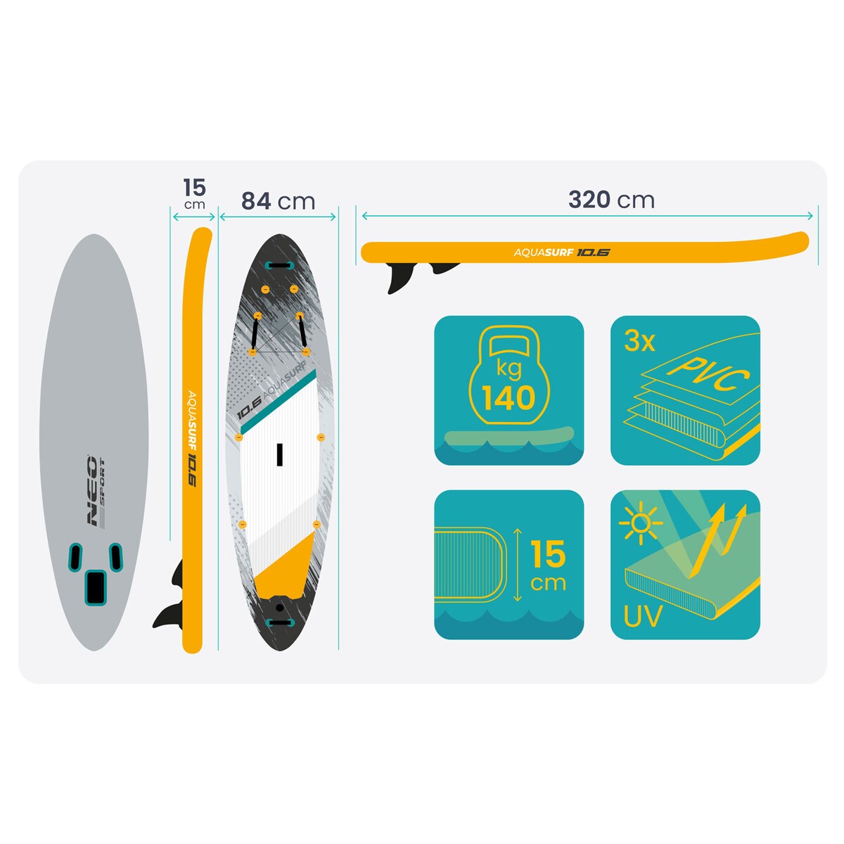 Deska SUP do pływania Neo-Sport stand up paddle Aquasurf 320cm pompowana zestaw