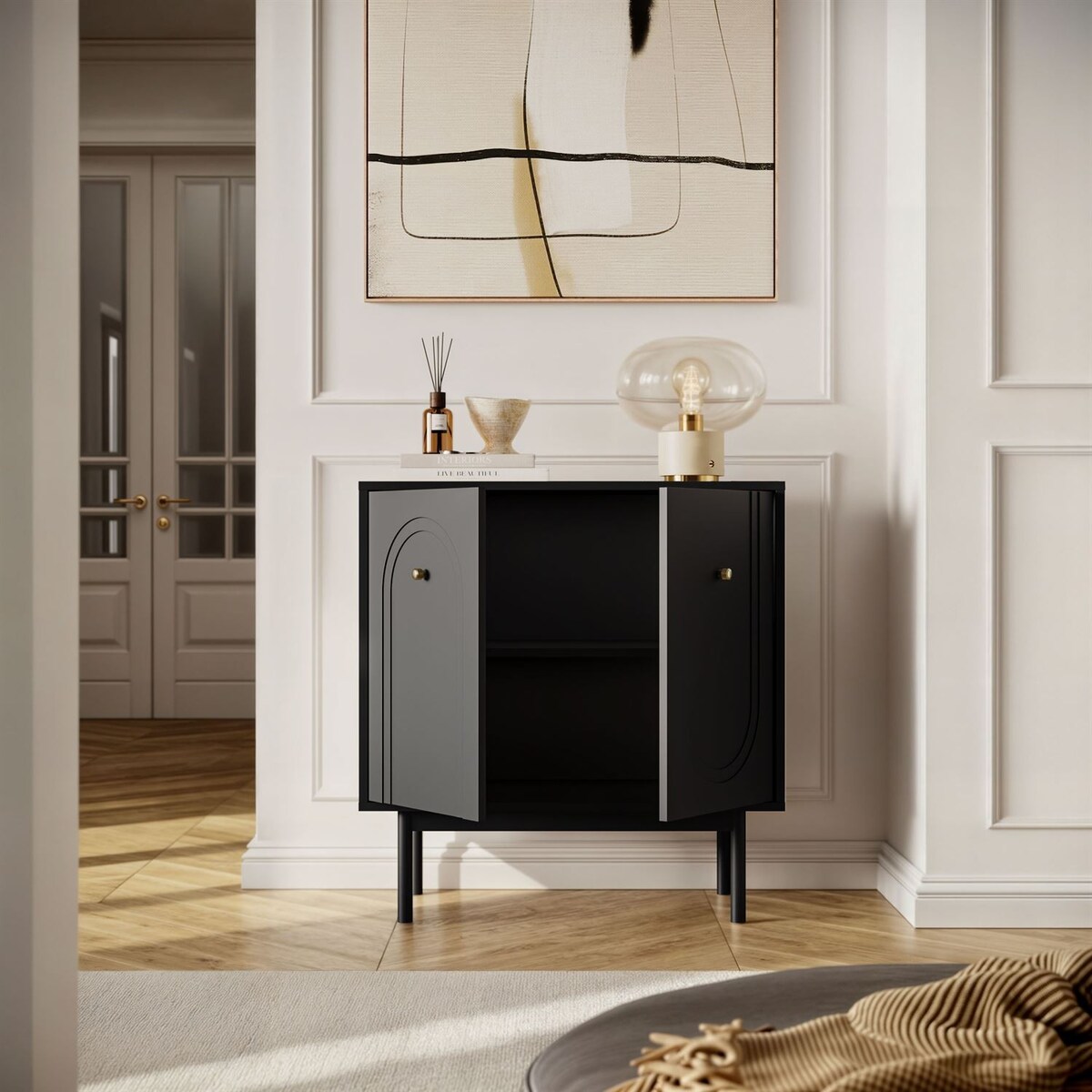 Komoda LIBERTY 2D na drewnianych nóżkach, czarna