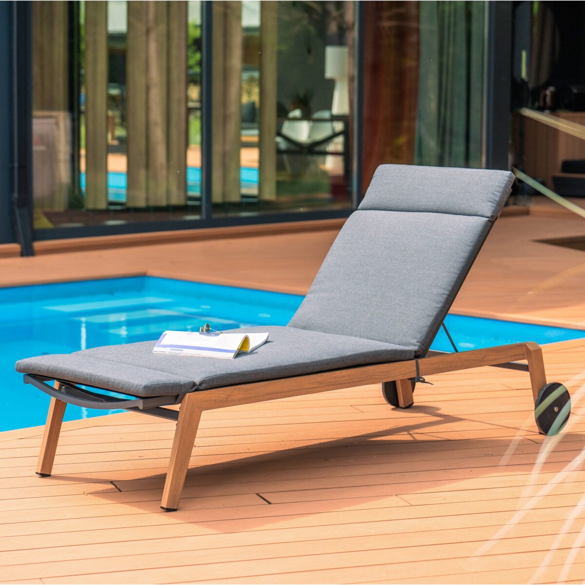 Leżak ogrodowy Duisburg szary, na kółkach