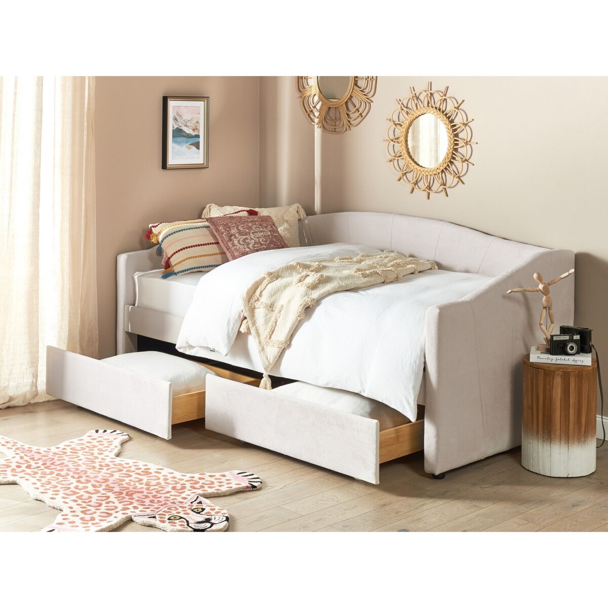 Łóżko dzienne tapicerowane 90 x 200 cm jasnobeżowe VITTEL