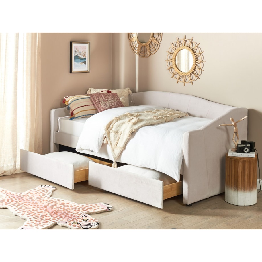 Łóżko dzienne tapicerowane 90 x 200 cm jasnobeżowe VITTEL