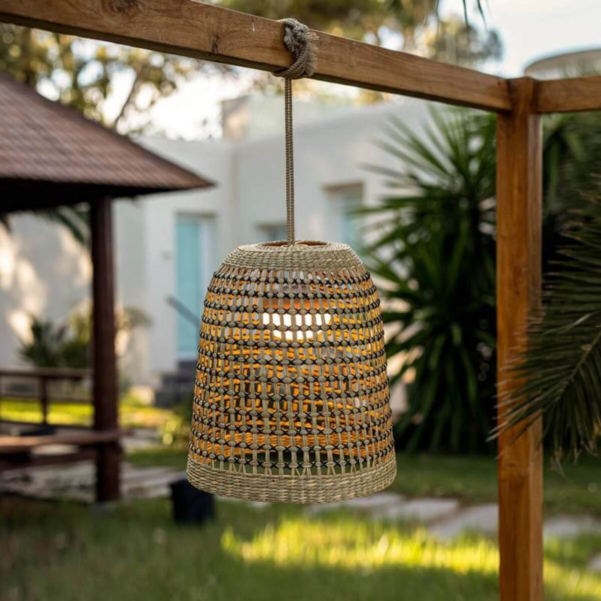 Pleciona lampa wisząca Positano LUMPOS035XXHXNW King Home IP54 naturalna beżowa