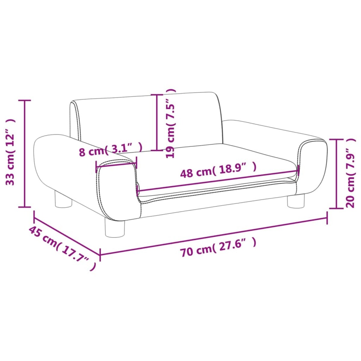 vidaXL Sofa dla dzieci, jasnoszara, 70x45x33 cm, aksamit