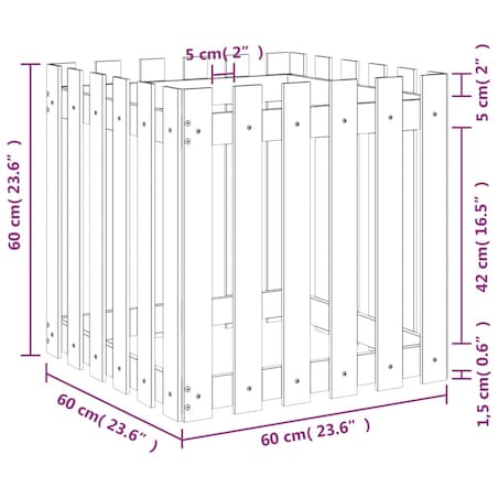 vidaXL Donica ogrodowa z płotkiem, biała, 60x60x60 cm, drewno sosnowe