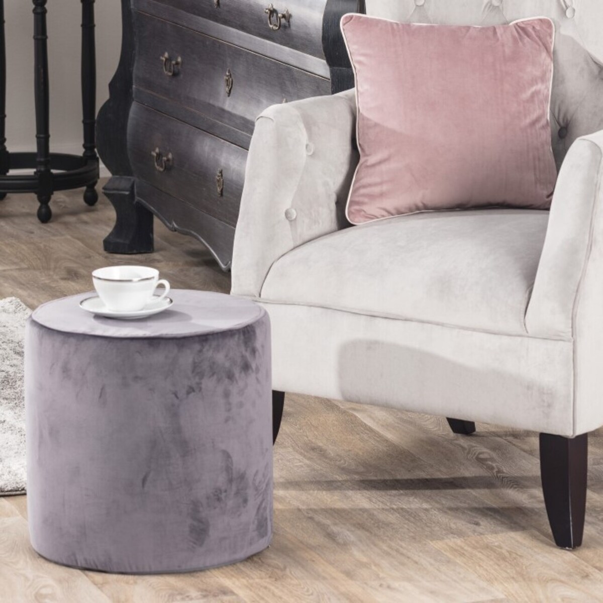 Puf Barrel, gołębi szary, ø40, wys. 40 cm, Velvet