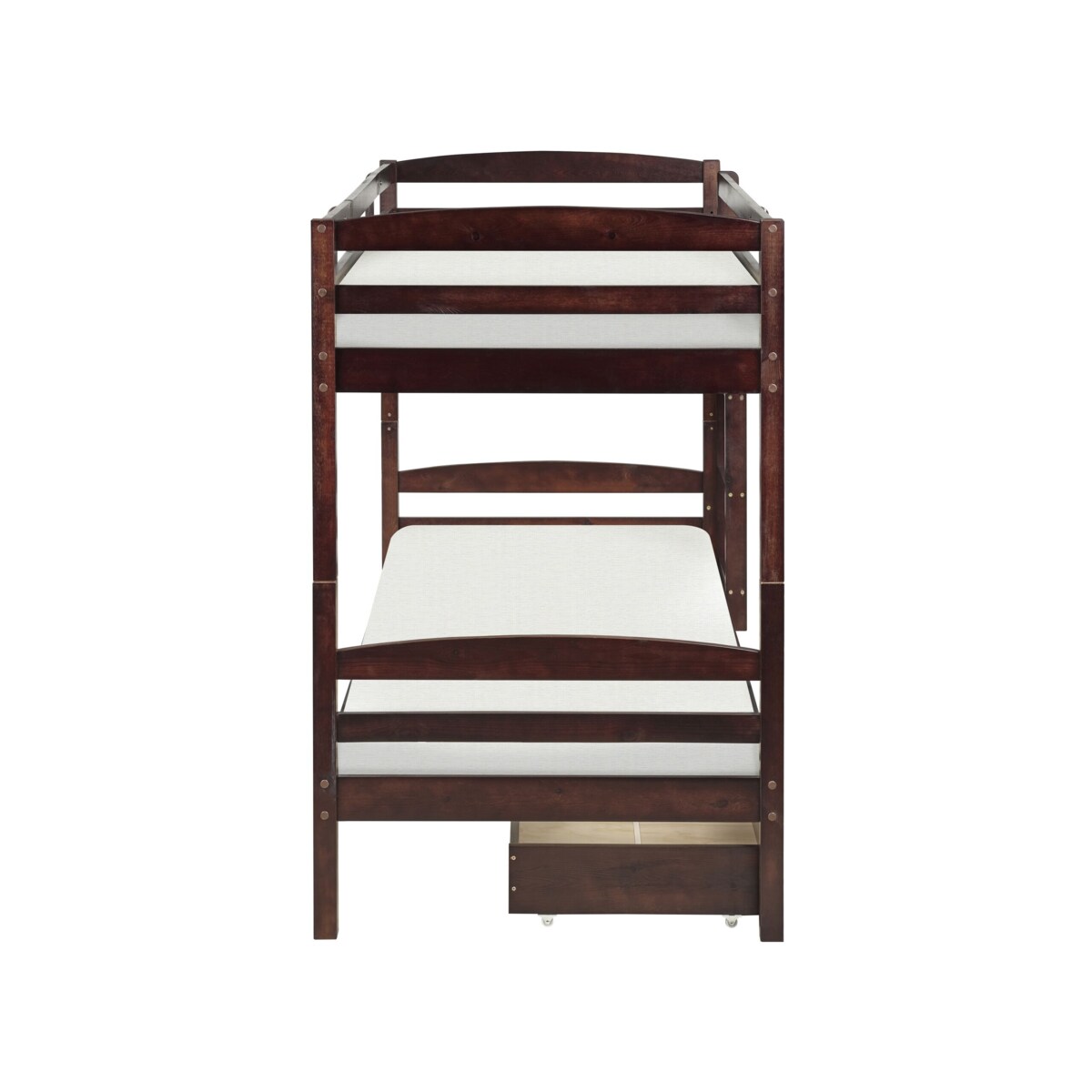 Łóżko piętrowe z szufladami drewniane 90 x 200 cm ciemne REGAT