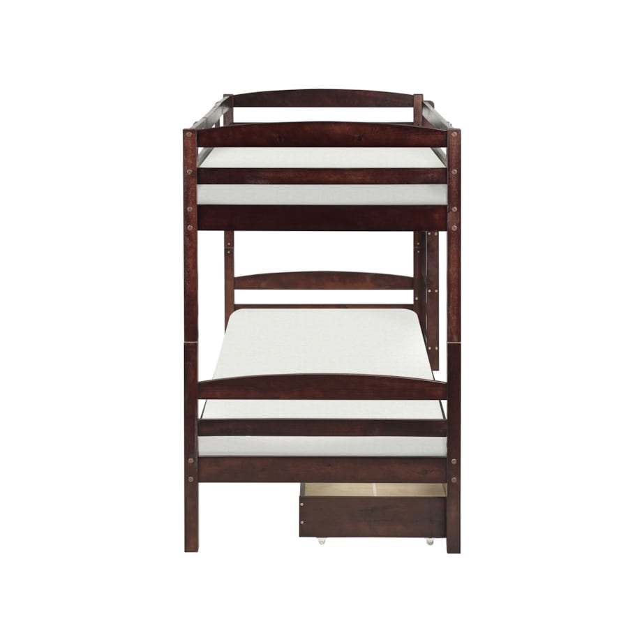 Łóżko piętrowe z szufladami drewniane 90 x 200 cm ciemne REGAT