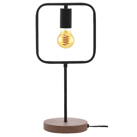 Industrialna lampka stołowa Rufin 3219 metalowa ramka czarna drewno