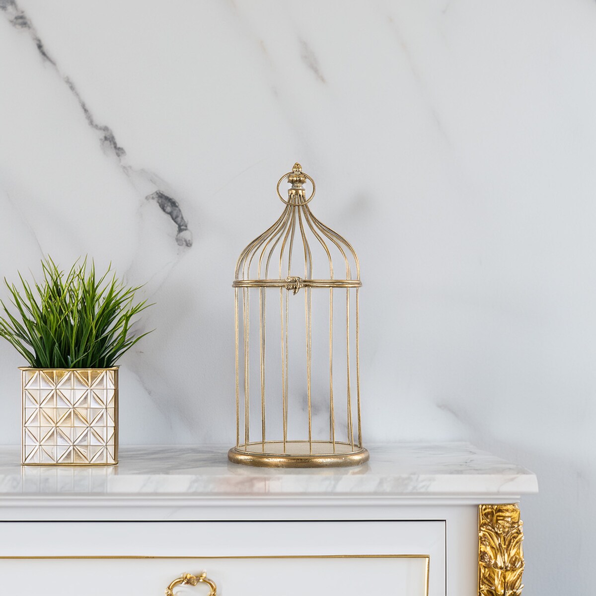 KWIETNIK STOJĄCY WISZĄCY ZŁOTY KLATKA metalowy loft wysoki do domu 50cm