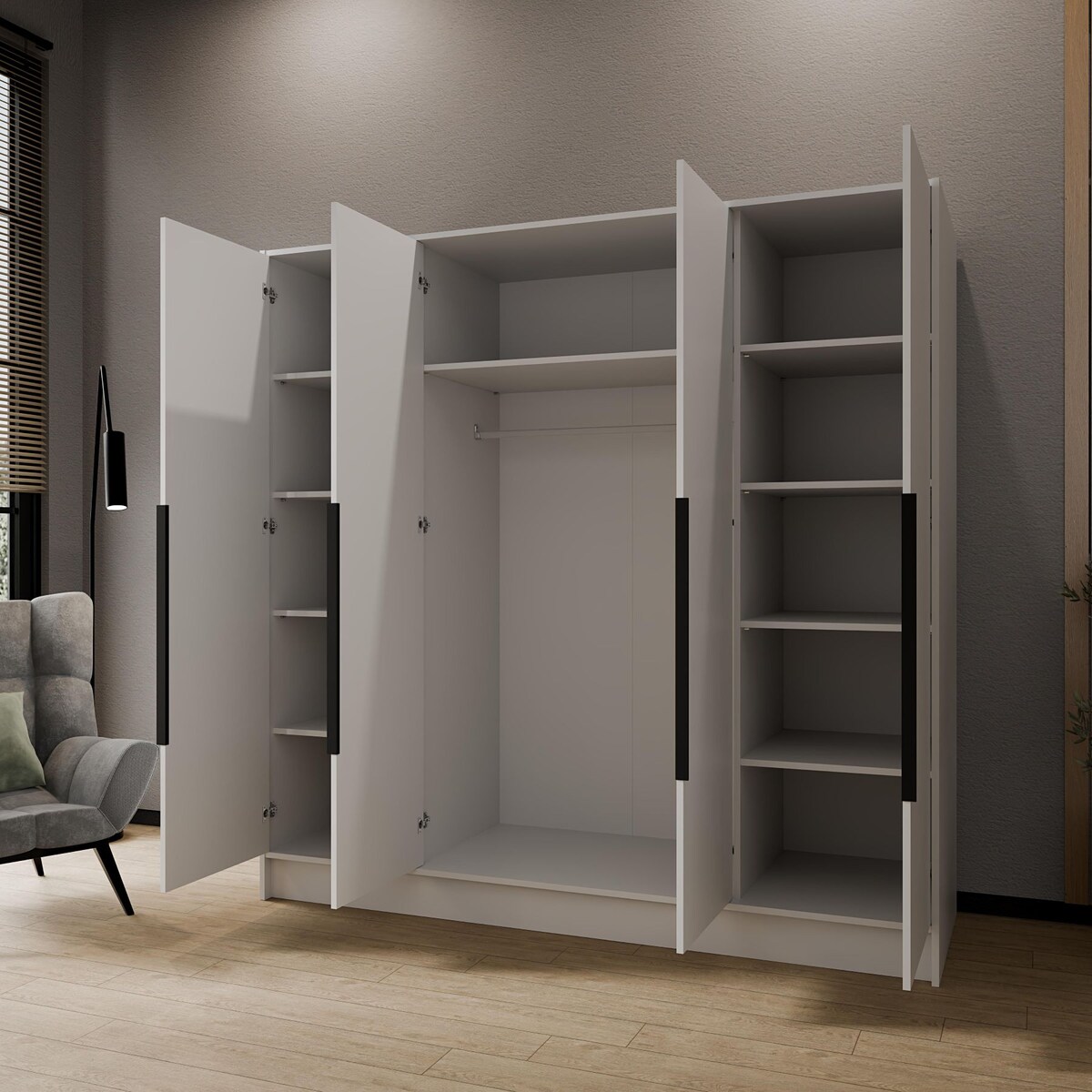 Szafa 200 gładka ORTO bez lustra z czarnymi uchwytami, biała