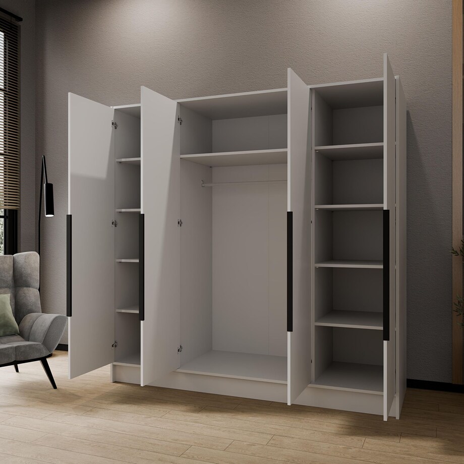 Szafa 200 gładka ORTO bez lustra z czarnymi uchwytami, biała