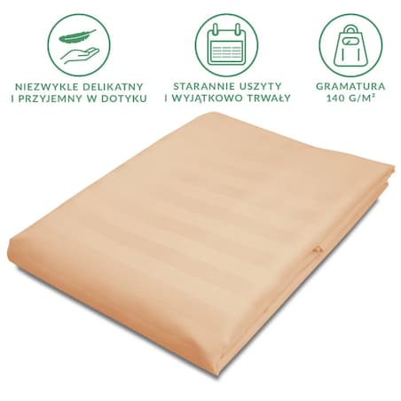 Prześcieradło bambusowe satyna bawełniana 160x240 Bamboo paski, beżowe