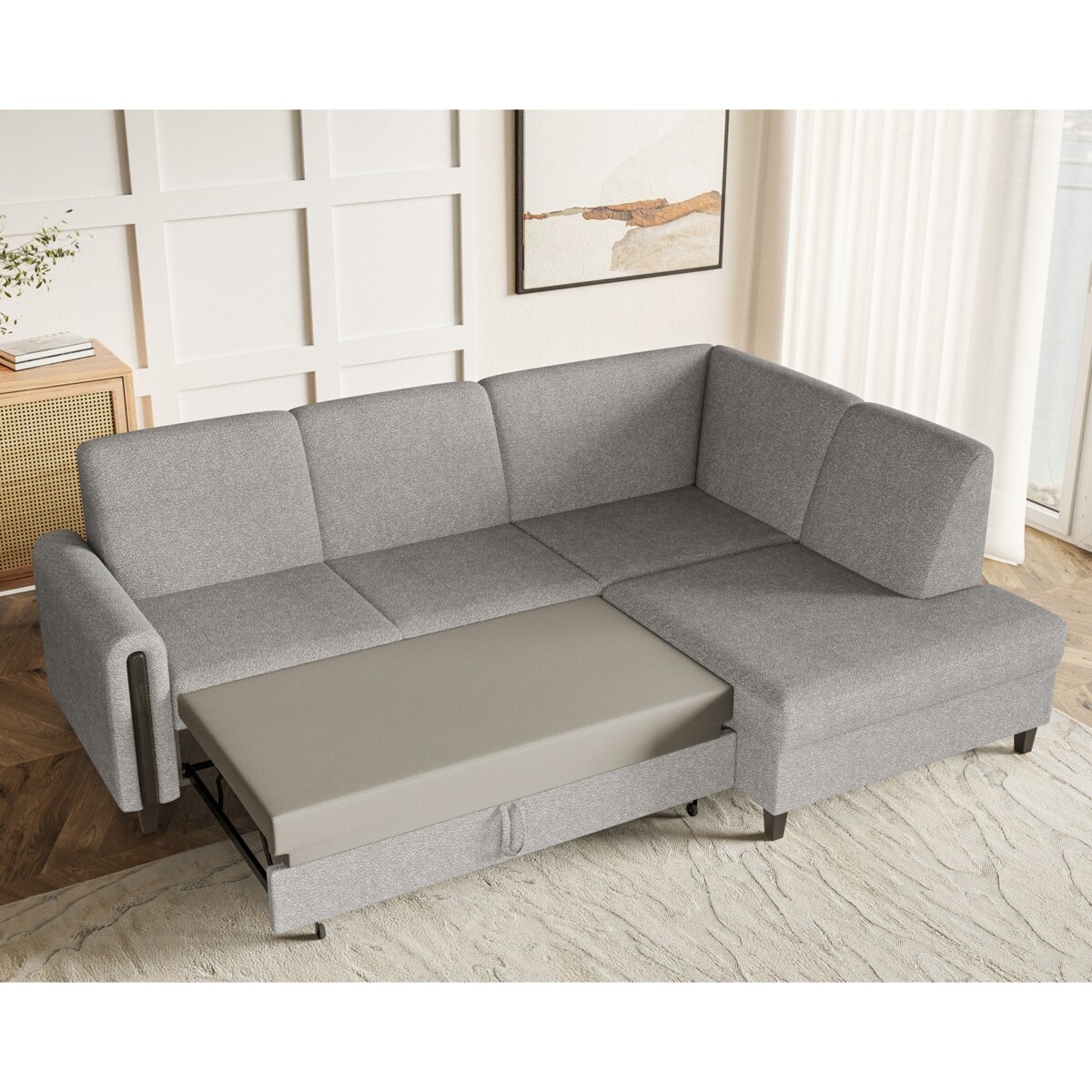 Rozkładany narożnik FLORA w tkannie bubble prawostronny- szary