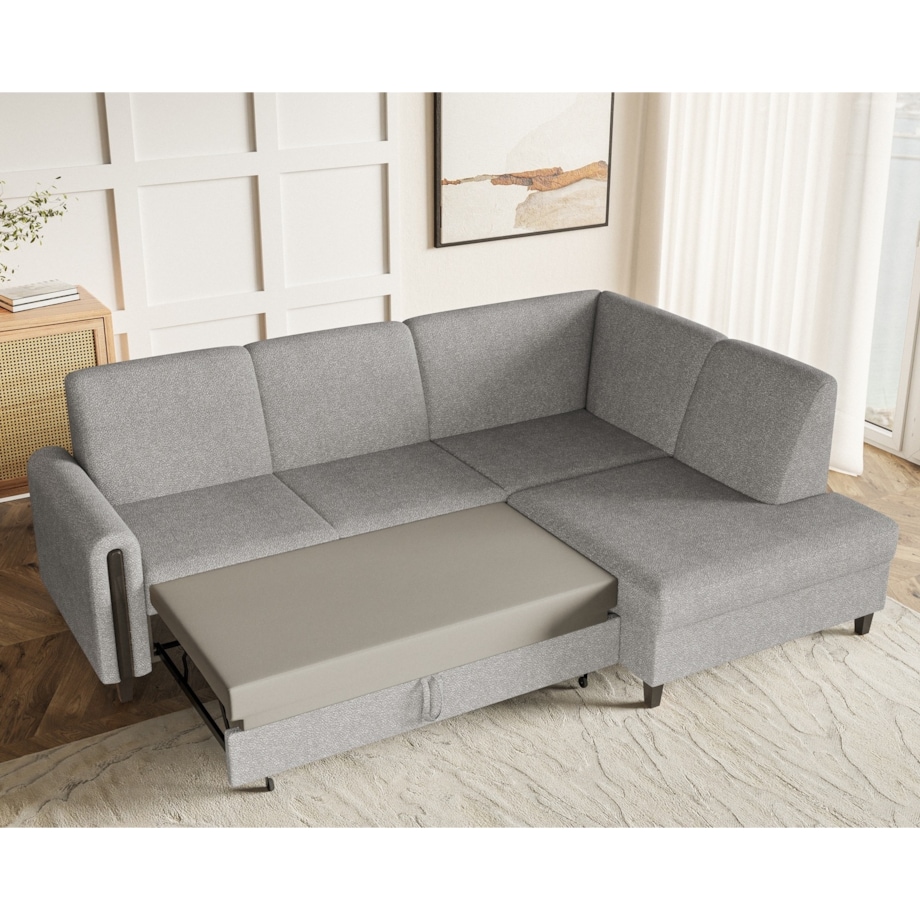 Rozkładany narożnik FLORA w tkannie bubble prawostronny- szary