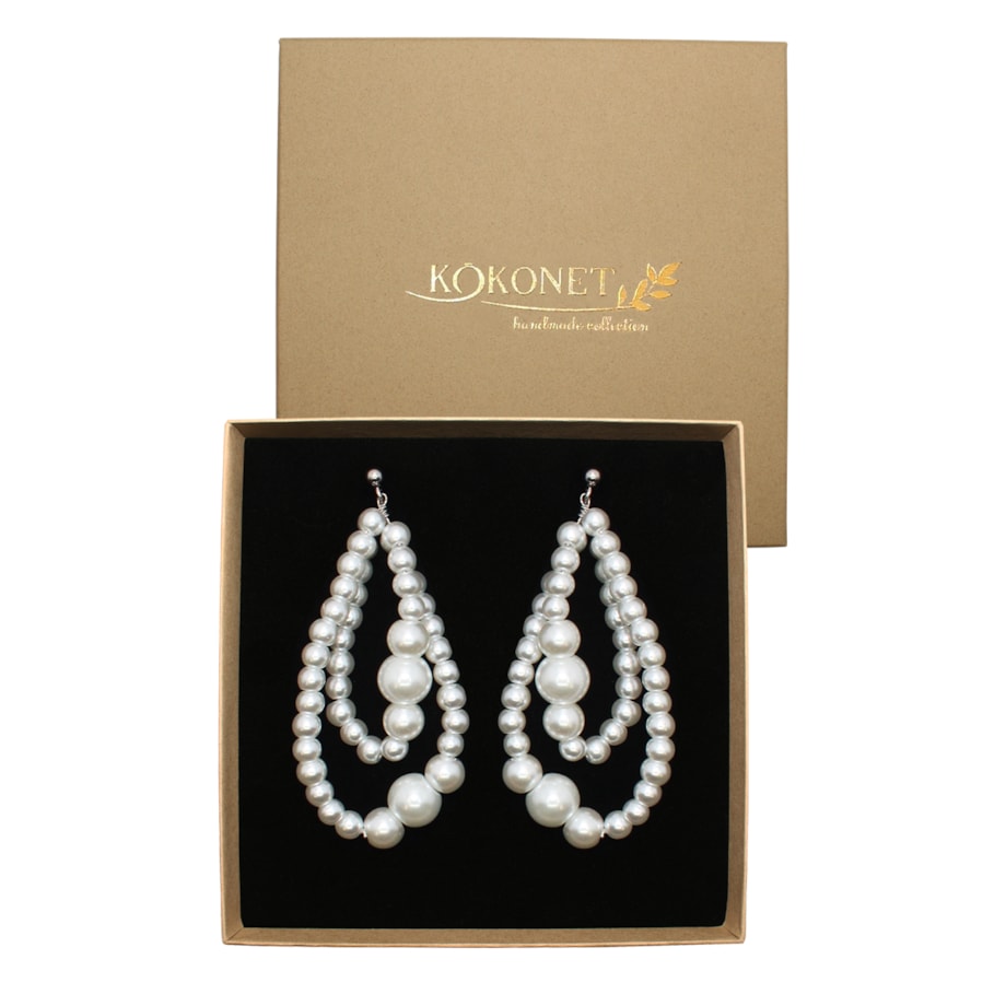 kolczyki łezki z PERŁAMI handmade stal srebrna eleganckie nowoczesne unikat