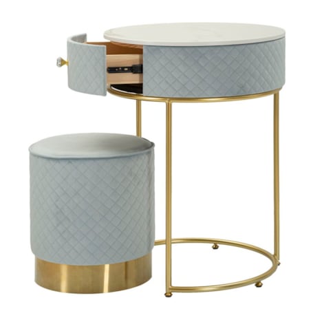 Toaletka z taboretem Nightstand Dressing Vellit, zestaw 2 szt., zestaw do makijażu, styl glamour, Mauro Ferretti