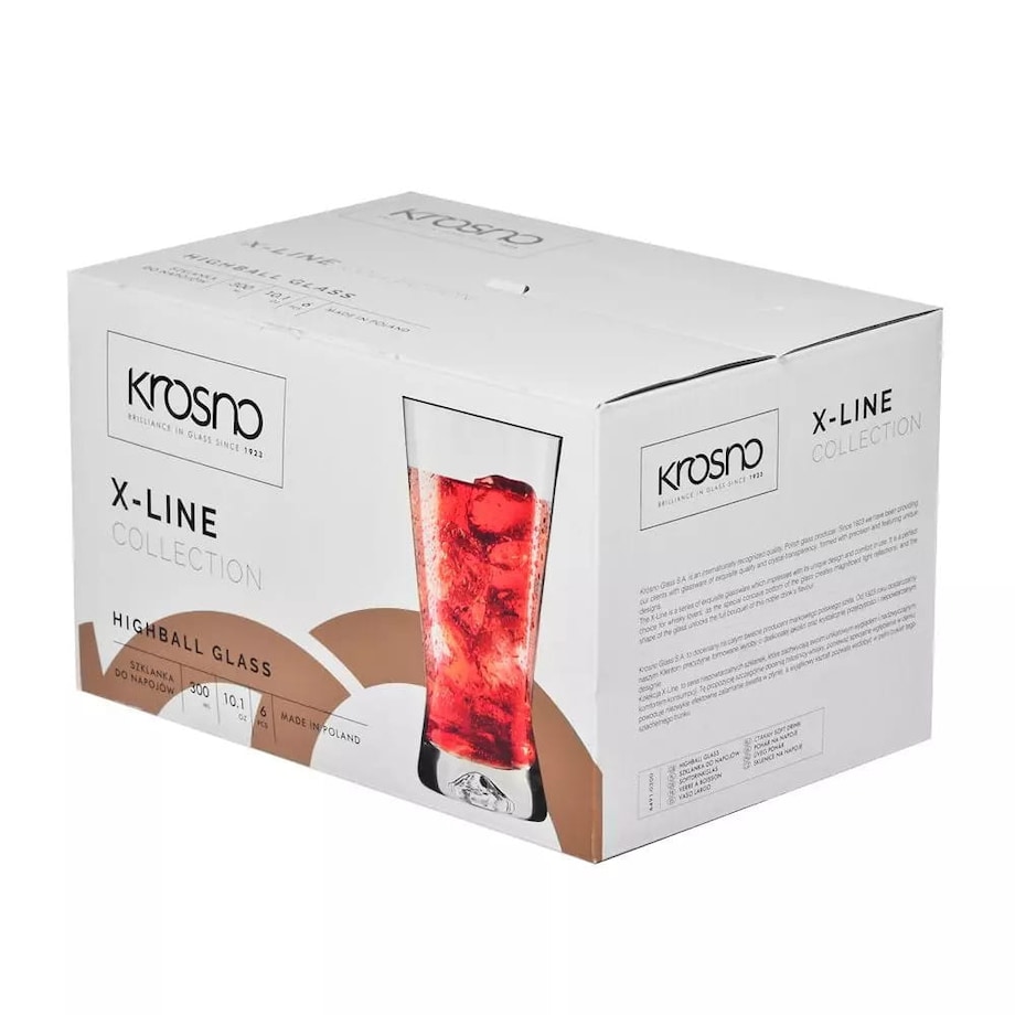 Dekoracyjne Szklanki Zwężane do Drinków Napojów Long X-Line Krosno 300 ml