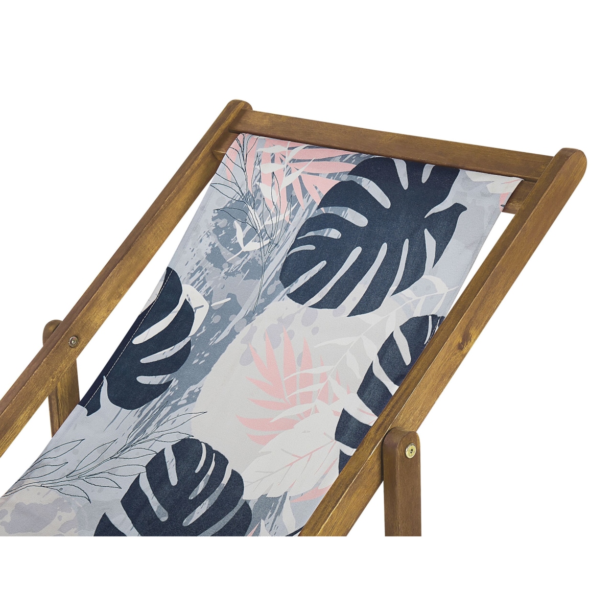 Zestaw 2 leżaków ogrodowych jasne drewno akacjowe wzór w liście palmowe niebieski ANZIO