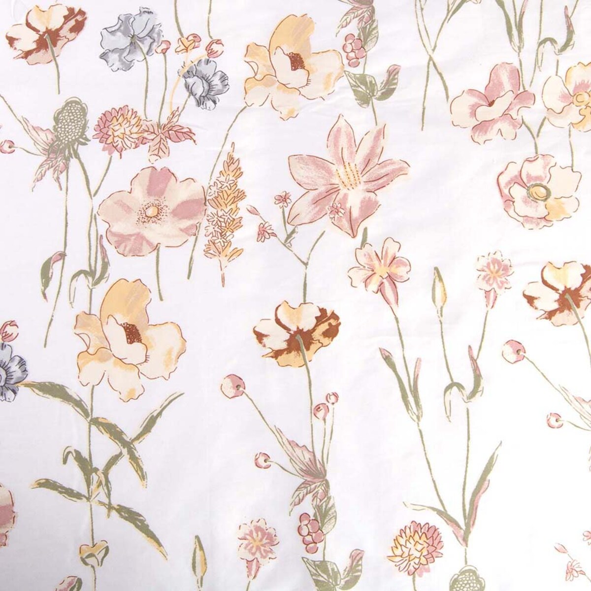 Pościel satyna bawełniana 140x200 Floralis delikatne kremowe kwiaty na biały tle, Satynlove