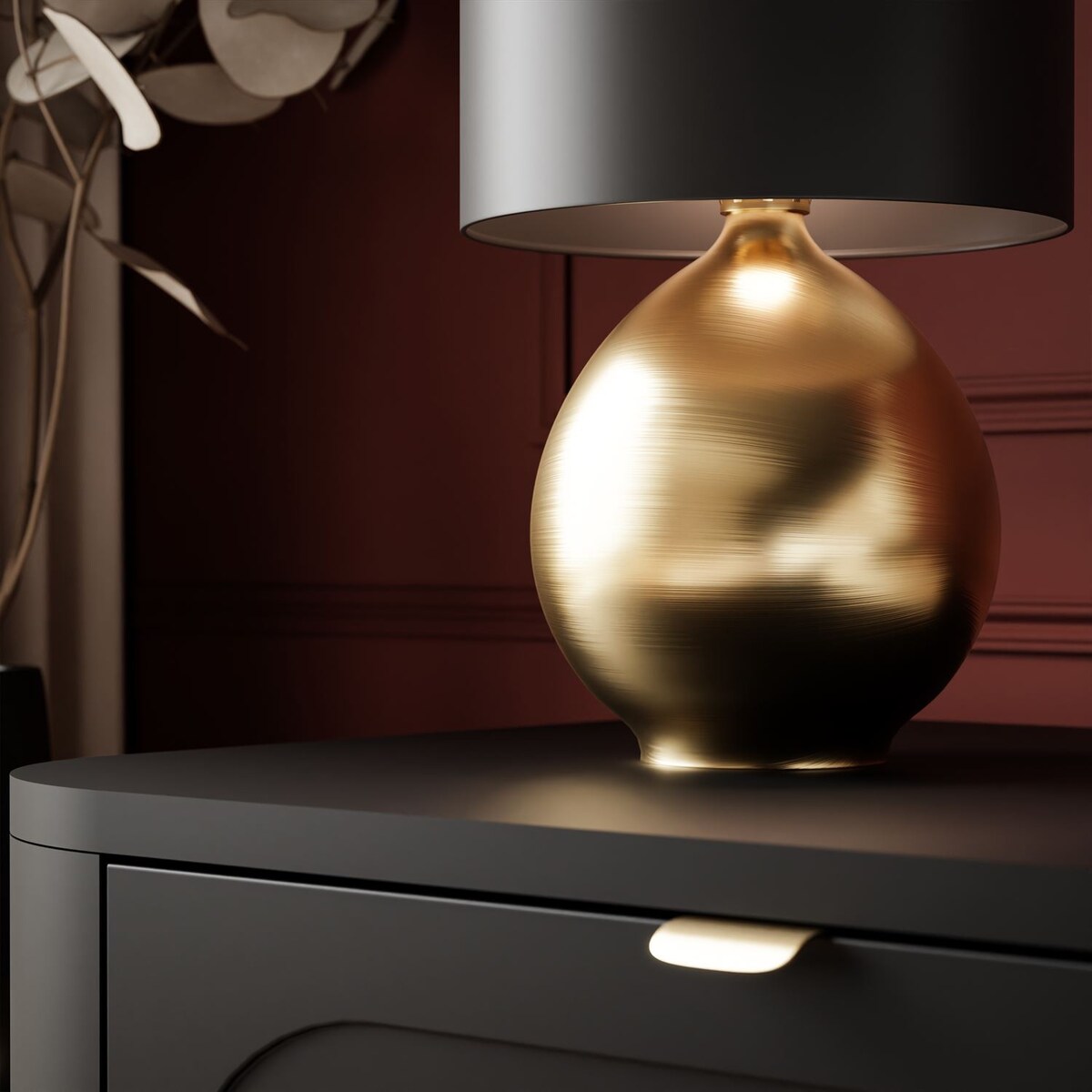 Szafka nocna SHADOW II 2S - czarna MDF, 2 szuflady, złote uchwyty