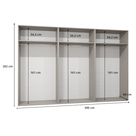 Szafa uchylna z lustrem Sandi 3 300 (3X100) wys 202 cm Biały + u Złoty