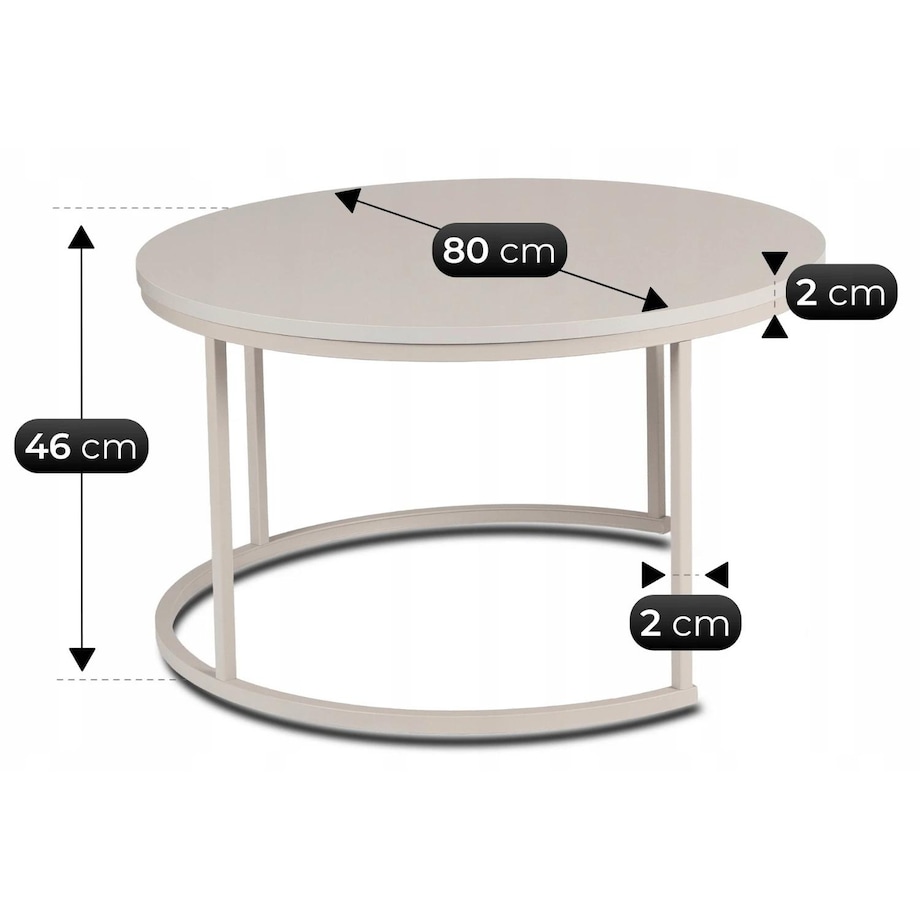 Zestaw 2 stolików kawowych okrągłych kaszmir do salonu Ø80/Ø60 cm NELLY MAX
