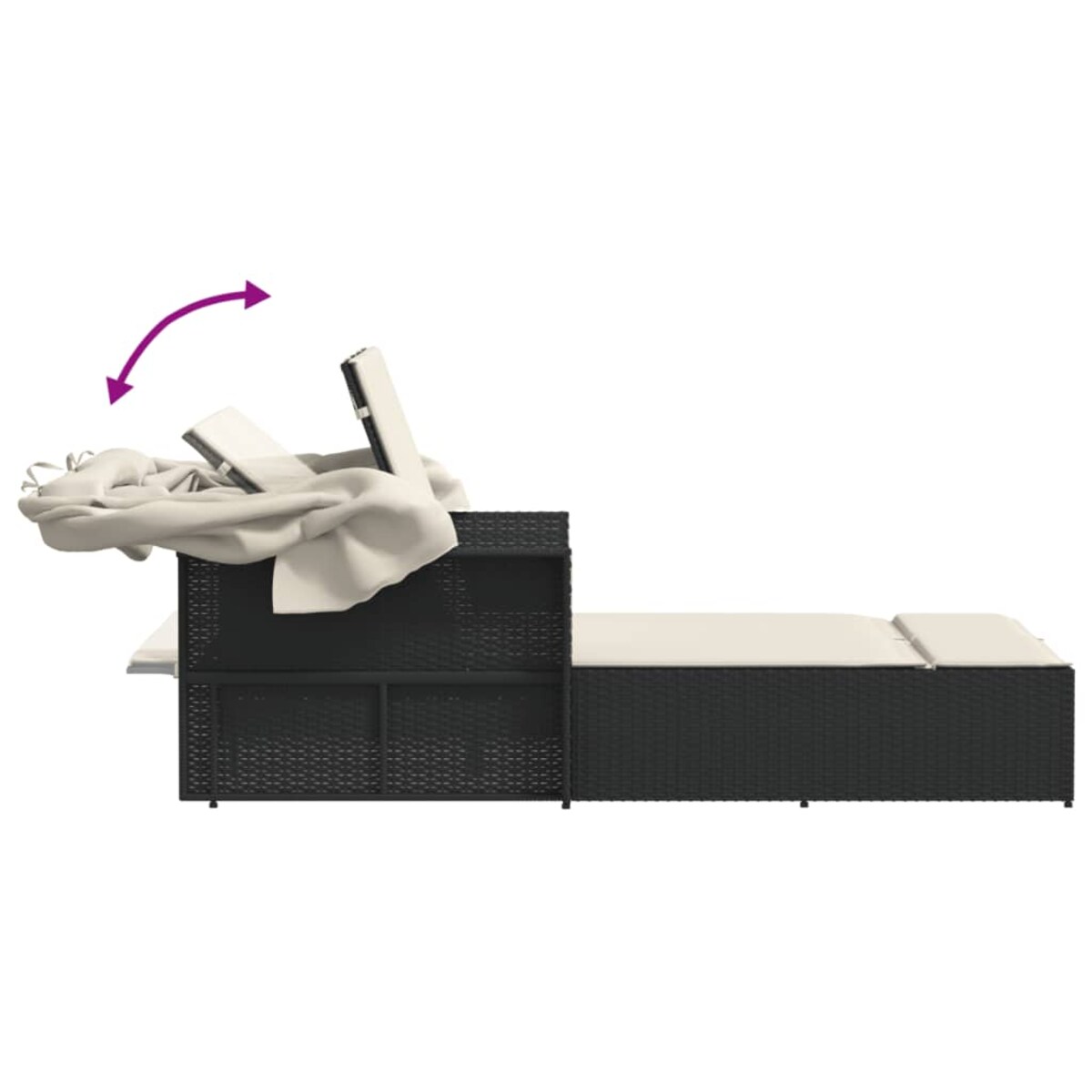 vidaXL Podwójna leżanka z zadaszeniem i poduszkami, czarna, polirattan