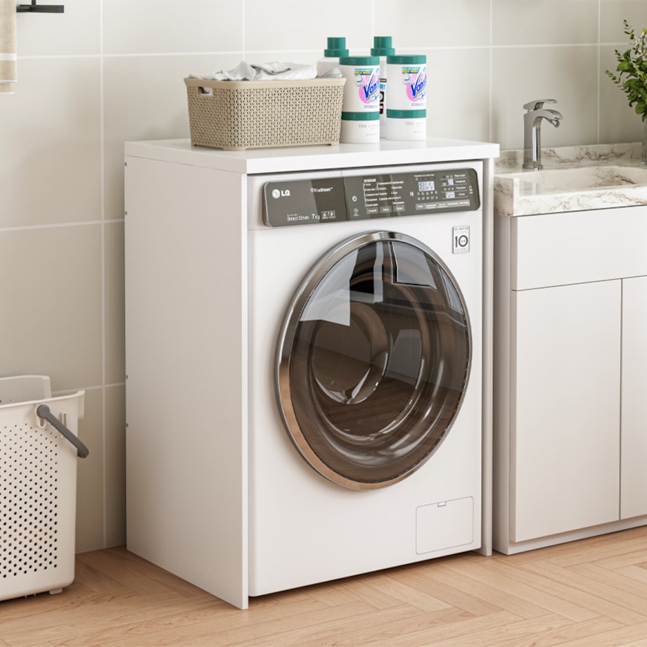 Szafka łazienkowa nad pralkę suszarkę słupek regał zabudowa agd biała 66 cm