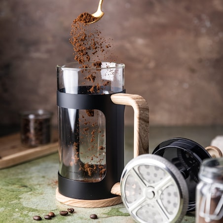 Zaparzacz do kawy herbaty 1.0L French Press drewniany uchwyt KLAUSBERG