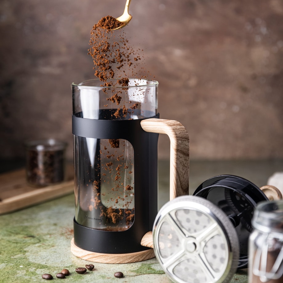 Zaparzacz do kawy herbaty 1.0L French Press drewniany uchwyt KLAUSBERG