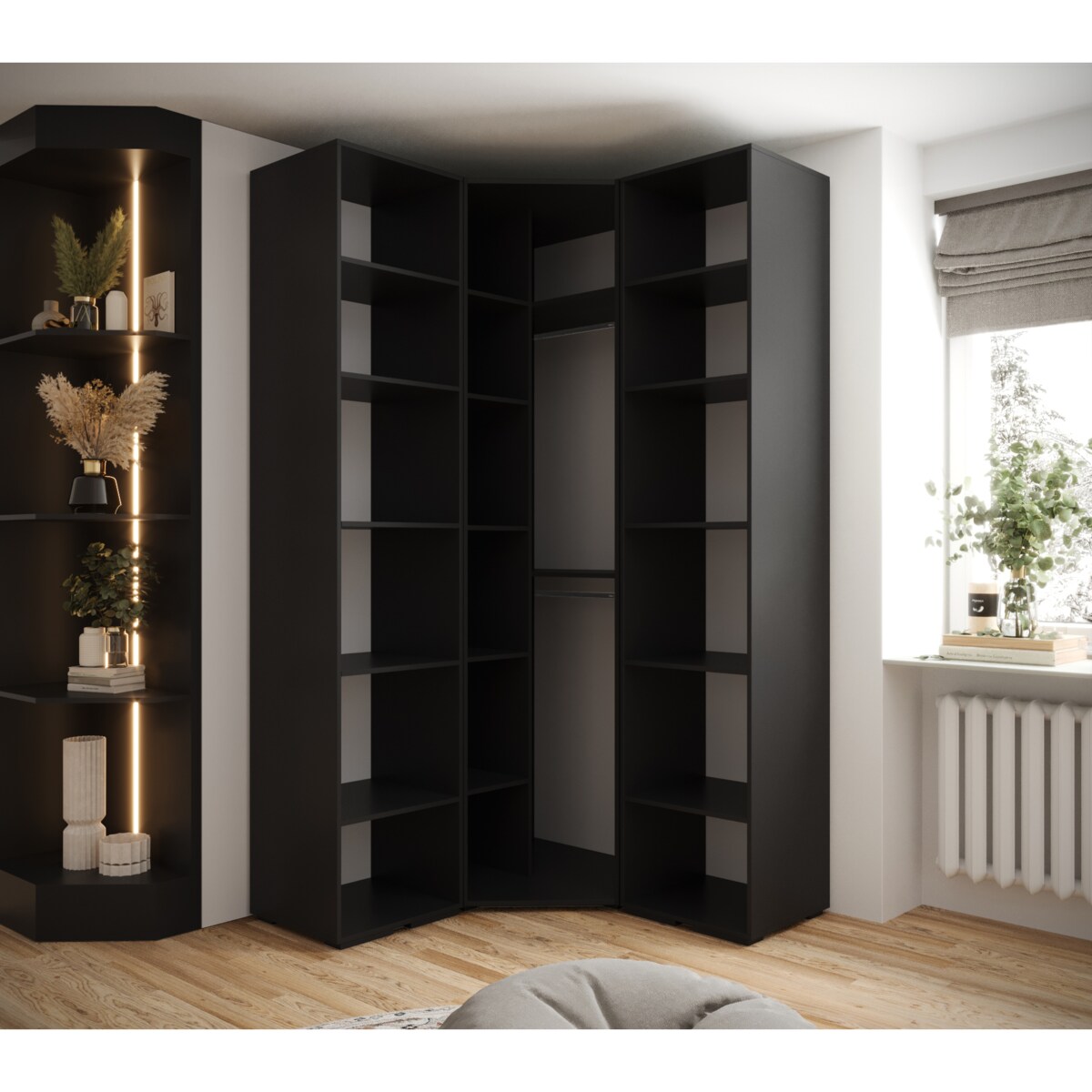 Garderoba wysoka do przedpokoju INOVA 1 Z4 czarny+złoty